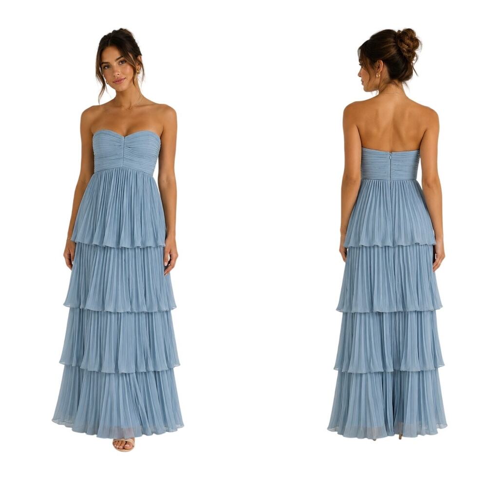 Lulus Seriously Sensational Powder Blue Strapless Tiered Maxi Dress size Large